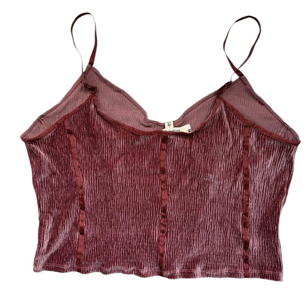 Anthro Blue Tassel Corset Seamed Cami Top Crushed Velvet Spaghetti Straps Large - Picture 6 of 12